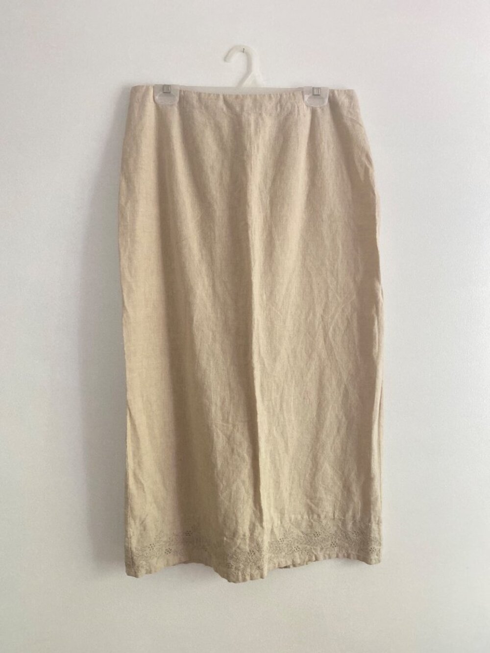 Vintage Cherokee Beige Linen Blend Skirt With Embroidered Hem Size 14
